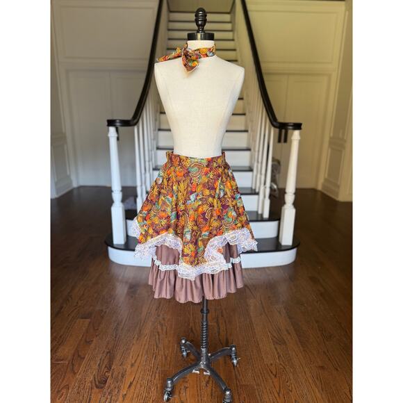 One Size Vintage Thanksgiving 3-Piece Set Apron Skirt Novelty OOAK Costume Brown - Picture 4 of 13
